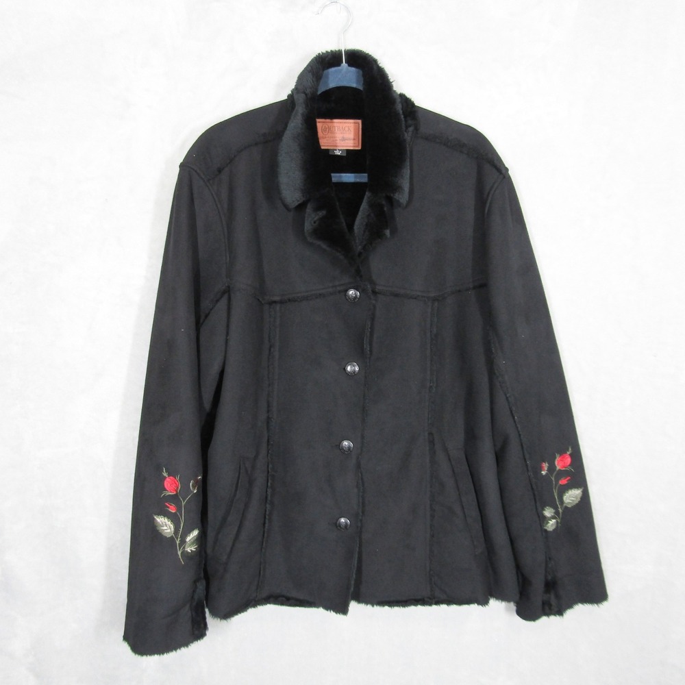 Outback Trading Company Embroidered Faux Suede Jacket Black Large